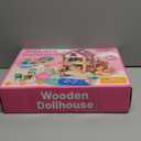 Atoylink Wooden Dollhouse with 42Pcs Miniature Doll House Accessories and Furniture Set, 4 Rooms & Balcony & Swimming Pool & Portable Handle Pretend Play Toys for Kids Girls Birthday Gifts