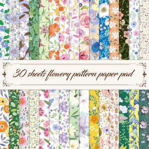 2 x 30 Sheets Flowery Pattern Paper Pad, Double-Sided Floral Scrapbook Paper with Vintage Greenery Design, Decorative Scrapbooking Supplies For Card Making, Album, Stamping, Background Decoupage