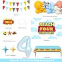 Party Inspo Reach for the Sky Birthday Decorations, 121 PCs - Toy Inspired Story 4th Birthday Party Supplies with Blue Cloud Backdrop, Balloon garland, Four Cake Topper