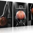Basketball Posters Canvas Wall Art Set of 3 - Black and White Sports Decor for Mens Teen Boys Room Bedroom Dormitory Office Wall Decor (12x16 Inches) Wrapped Canvas