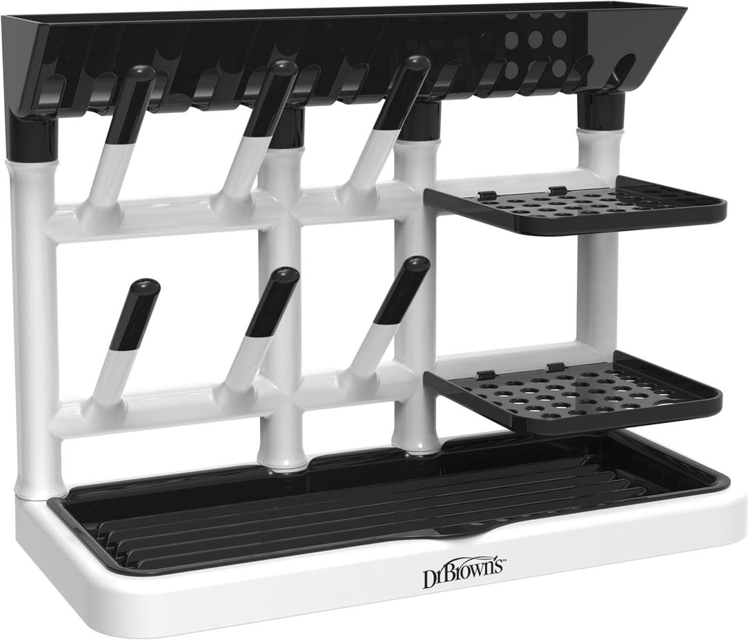 Dr. Brown's Baby Bottle Drying Tower, StandUp Countertop Drying Rack with Organized Storage for Baby Essentials, Space Saving Vertical Rack, Black/White