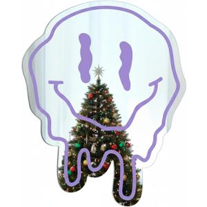 Preppy Room Decor for Teen Girls Twisted Smile Face Preppy Acrylic Mirror 14 Inch Wall Art Aesthetic Bedroom Teen Girl Room Funky Mirror Wall and Christmas Decor for Women Gifts(Purple)