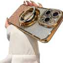 Bling Glitter Phone Case Compatible with iPhone 13 Pro Max, Kickstand Camera Lens Protector Soft Cover Sparkling Rhinestone Case (Gold)