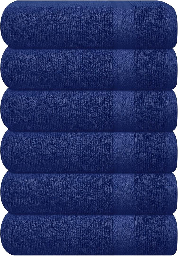 GLAMBURG Ultra Soft 6-Piece Hand Towel Set 16x28-100% Ringspun Cotton - Durable & Highly Absorbent Hand Towels - Ideal for use in Bathroom, Kitchen, Gym, Spa & General Cleaning - Navy Blue