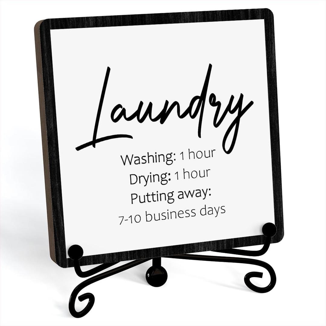 Laundry Room Desk Decor, Laundry Sign, Desk Decorations For Laundry Room, Farmhouse Funny Laundry Shelf Decor, Rustic Wooden Plaque With Stand (C07)
