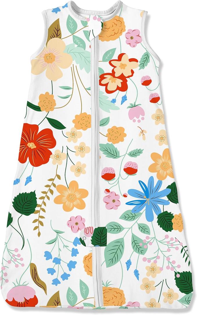 TotAha Light Sleep Sack, Stretchy, Soft, Cozy Wearable Blanket Sleep Bag with 2-Way Safe Zippers for 0-6 Months 0.5 TOG (Flandre Garden)