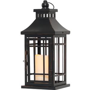 DECORKEY LED Candle Lantern Decorative Indoor & Outdoor, 14.5" Vintage Hanging Lanterns with LED Candles, Large Outdoor Lanterns for Patio Front Porch Home Christmas, Spring Decorations