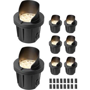 EDISHINE 8 Pack 4in Low Voltage Landscape Lighting, 8W 3000K 515LM AC/DC Outdoor In-Ground Well Lights,12-24V IP67 Waterproof LED Paver Lights for Pathway Driveway Yard Garden, Shielded Top