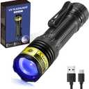 DARKDAWN UV Flashlight 365nm Black LightMini & Powerful USB- C Flashlights LED Rechargeable Woods Lamp Portable Adjustable Focus Blacklight Flashlights for Uranium Glass, Money, Pet Urine Stains