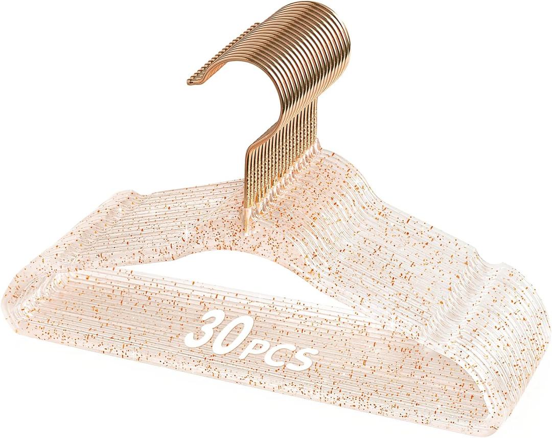 VIS'V Baby Hangers, 11 Inch Acrylic Kids Glitter Hangers for Infant Toddler Nursery Closet Clothes Organization, Pink, 30 Pcs