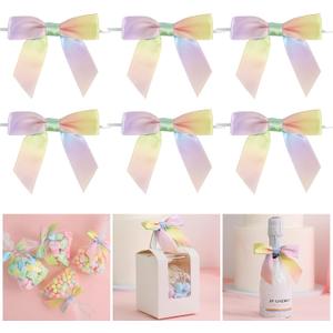 AIMUDI Pastel Ribbon Bows for Easter's Day Decorations 3.5" Satin Ribbon Twist Tie Bows for Treat Bags Premade Bows for Crafts Cake Pops, Wedding Decorations, Baby Shower, Gift Wrapping - 50 Counts