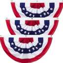 6 x 3 Ft 4th of July Decorations Big American Pleated Fan Flag, 3 Pcs Patriotic Decorations American Flag Bunting, Red White and Blue Half Fan Banner Bunting Flags Outdoor Indoor for Memorial Day Decor