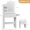 Haewon Small Makeup Vanity Set with Lighted Mirror and Chair, White | Built-In Charging Station, 3 Color Light Modes, Storage Drawer and Shelves, Foldable Top for Bedroom, Compact Space