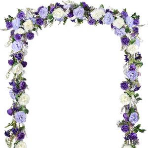 2 Pack Artificial Peony Flower Garland - 6ft Silk Peony Garland Flowers Vine Purple and White Peony Silk Roses Flowers for Wedding Arch Party Table Decoration