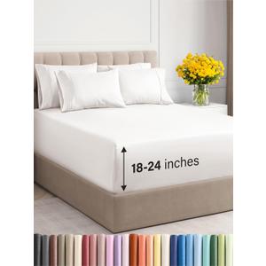 Extra Deep King Sheet Set - 6 Piece Breathable & Cooling Sheets - Hotel Luxury Bedding Set w/18-24 Inch Extra Deep Pockets - Easy Fit - Super Soft, Wrinkle Free and Comfy - Antique White, King Size