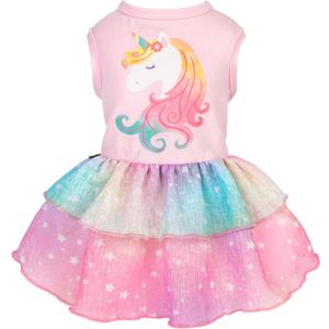 Fitwarm Rainbow Unicorn Dog Tutu Dress, Summer Clothes for Small Dogs Girl, Pet Birthday Outfit, Pink, Small