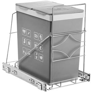 Youeon Pull Out Trash Can Under Cabinet, Adjustable Stainless Steel Under Sink Trash Can Pull Out, Slide Out Garbage Shelf, Fit for 7-11 Gallon Trash Can(Not Included)