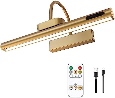 LYTARA Dimmable Cordless Picture Light with Controller and Timer, Rechargeable 5000mAh Battery Wall Sconce for Wall Pictures, Gallery Artwork, Paintings, Portraits, Dartboards (Gold)