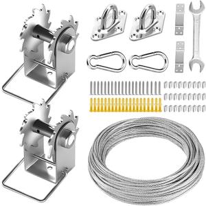 FZENeast Shade Sail Hardware Kit Include Winches & Wire Rope,Anti-Rust Stainless Steel Sun Shade Hardware Kit for Rectangle Square Triangle Shade Sail Installation(75 PCS)