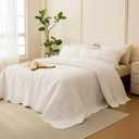 Sanracie Oversized King Quilt Set(120"x120"), California King Bedspread Sets, Shabby Rustic Chic Cotton Coverlet Bedding Summer Spring, Oversized Lightweight Quilt with 2 Shams, Creamy White‌, 3PCS