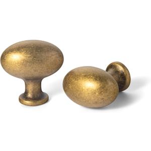 Goo-Ki 1.2Inch(36MM) Oval Antique Brass Cabinet Knobs, Zinc Alloy for Drawer Knobs for Dresser Cupboard Wardrobe, 6 Packed