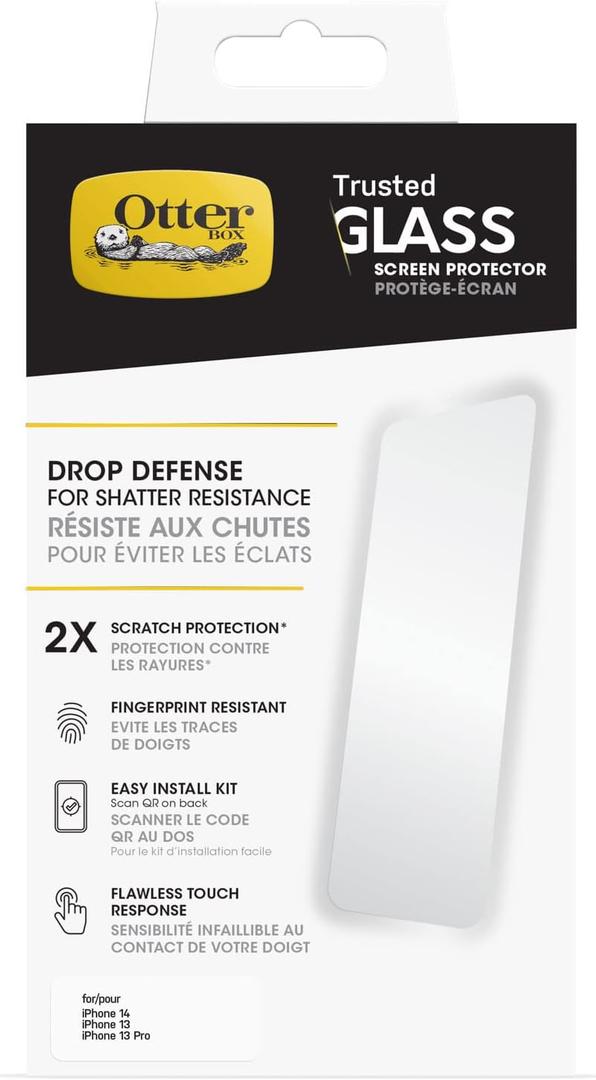 OtterBox TRUSTED GLASS Screen Protector for iPhone 17e, 16e, 14, 13 Pro, 13, Flawless Touch Response, Fingerprint Resistant, Precision Fit, Vibrant Clarity