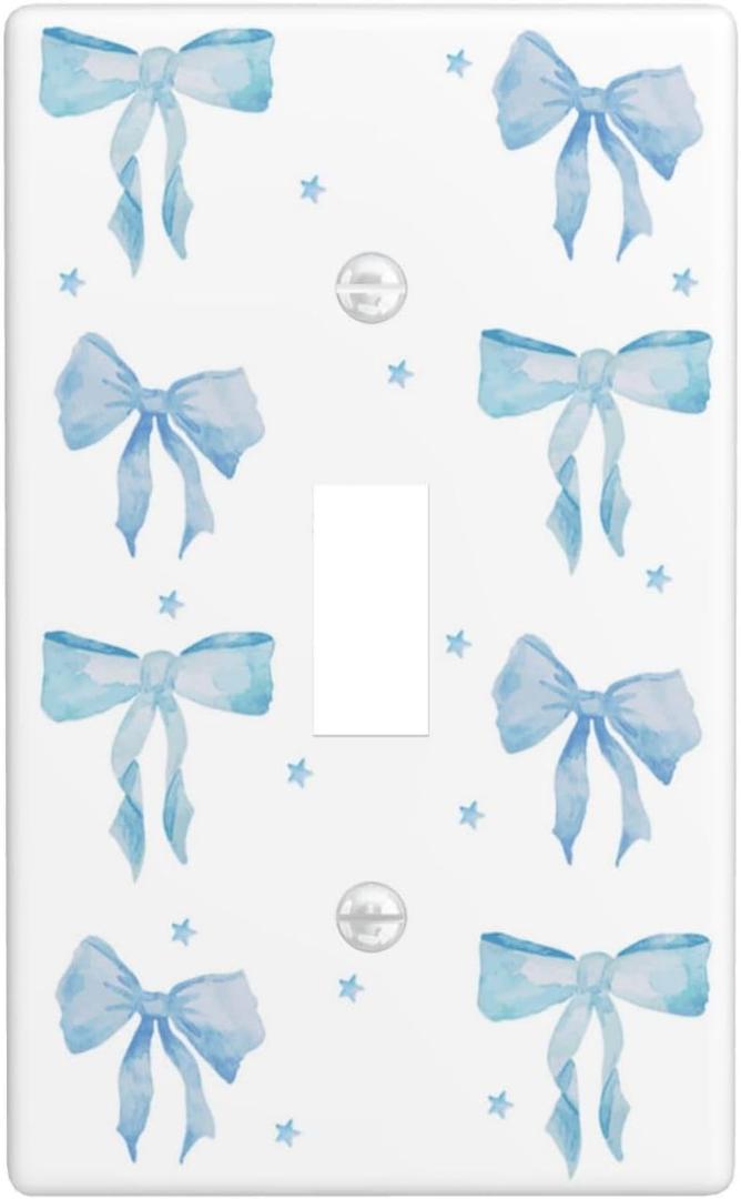Blue Bow Single Toggle Light Switch Plates And Outlet Covers Decorative Electrical Wall Plate Receptacle Switchplate Decorate Plug Cover For Bathroom Bedroom Kitchen 4.5 x 2.76 Inch