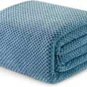 Exclusivo Mezcla Fleece Bed Blanket Queen Size, Super Soft and Warm Blankets for Couch, Sofa and Bed Waffle Textured, Cozy, Fuzzy and Lightweight (Slate Blue, 90x90 Inches)
