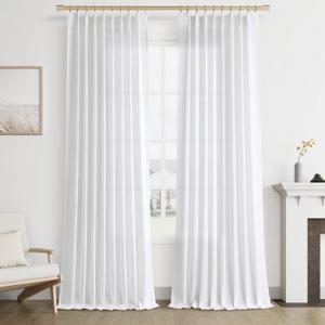 Joywell Linen Blended Pinch Pleated Curtains 102 Inches Long,Back Tab Clip Rings Drapes with Hooks Semi Sheer Light Filtering for Bedroom Living Dining Room,W50 x L102,White,2 Panels