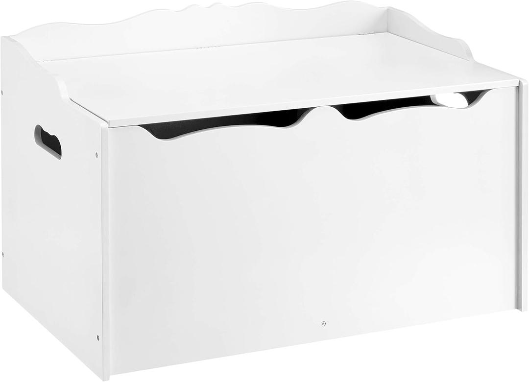 Amazon Basics Kids Wooden Toy Storage Chest with Safety Lid, Spacious Organizer for Bedroom, White, 30" x 18" x 19"