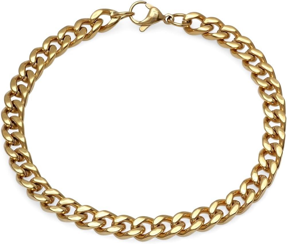 Amazon Essentials Men's Cuban Chain Link Bracelet (Gold)