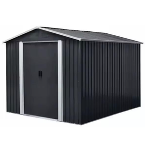 8ft x 10ft Grey Iron Metal Storage Shed - Durable Outdoor Shed with Window, Sliding Doors & Metal Foundation for Patio, Backyard & Entryway Storage