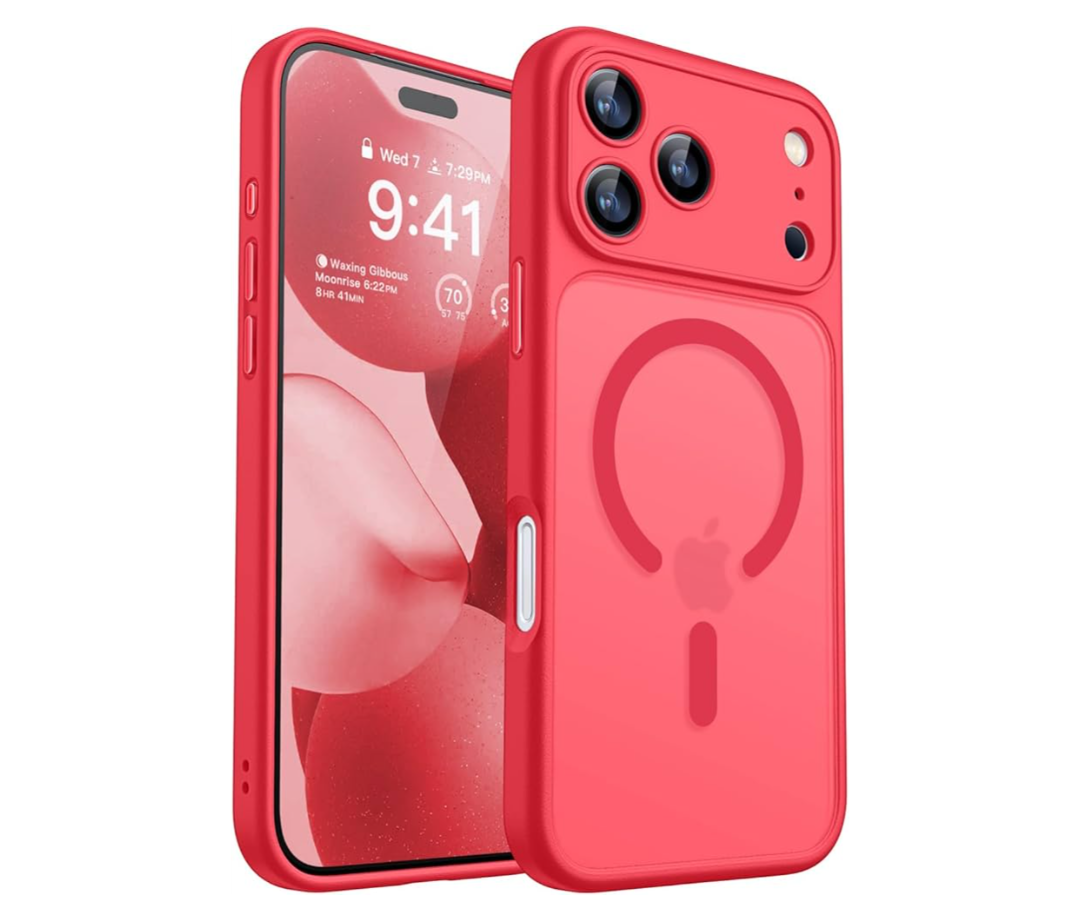 CANSHN Magnetic Compatible with iPhone 17 Pro Case, Upgraded [Full Camera Protection] [Compatible with Magsafe] [Translucent Matte] Shockproof Protective Phone Cover 6.3 Inch - Red
