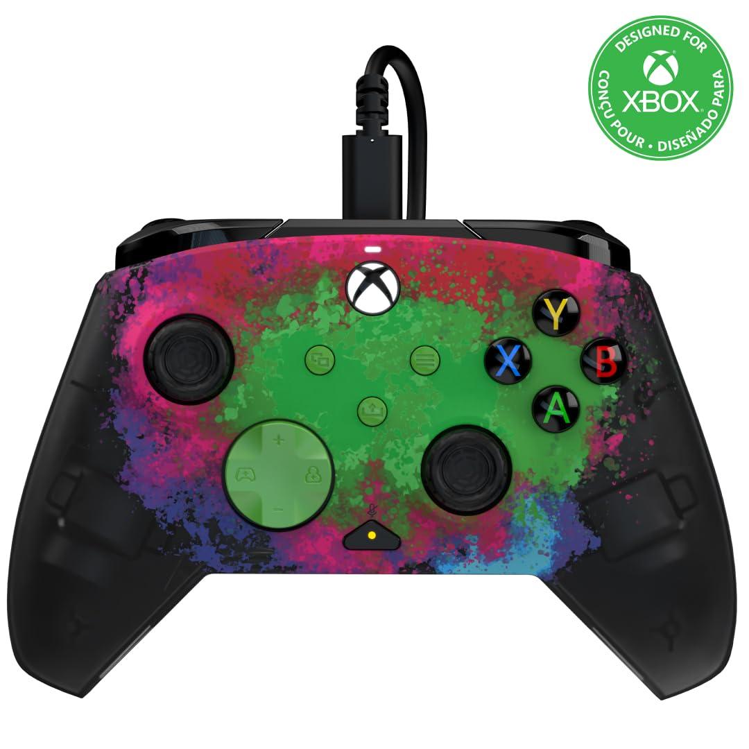 PDP Gaming REMATCH GLOW Enhanced Wired Controller: Licensed Xbox Series X|S Gamepad, Xbox One, Windows PC, Mappable Back Buttons, Audio Control, Customizable Companion App: Space Dust Glow in the Dark