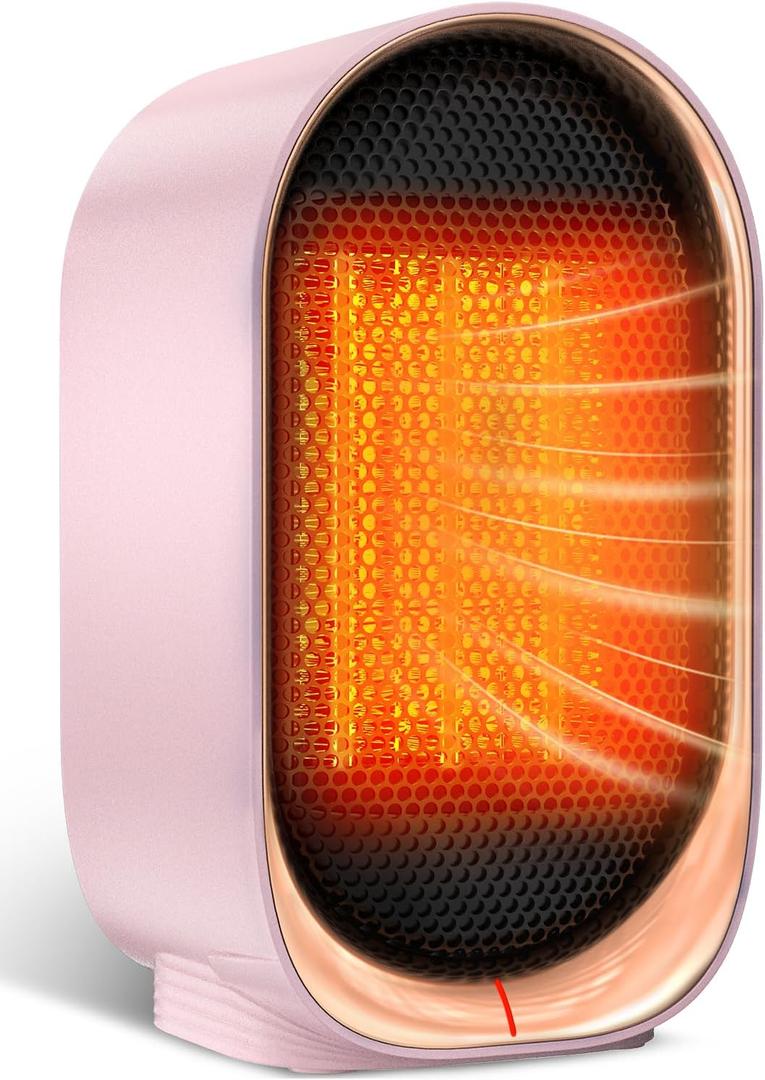 Space Heater, Portable Heater for Indoor Use, Small Electric Heaters with Overheat & Tip-Over Protection, Mini Desk Heaters for Office Bedroom Bathroom, Compact & Efficient Heating, Pink