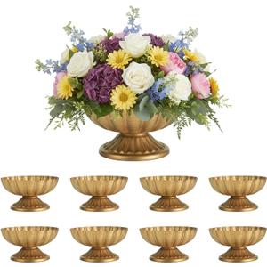 8 Pack Urn Vases for Wedding Centerpieces Vintage Gold Metal Vase Flower Arrangement Pots for Table Hammered Compote Bowl for Christmas Anniversary Party Indoor Outdoor (Hdpyo1)