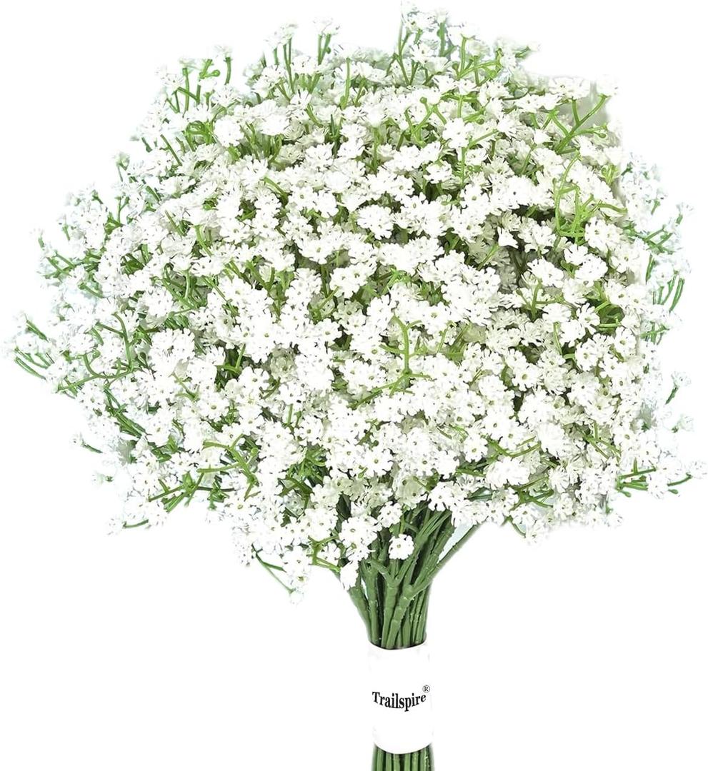 24.8-inch Artificial Baby's Breath Bulk 10PCS - Fake Gypsophila Flowers with Bendable Stems for Weddings, White Party Decorations, Home & Outdoor Floral Arrangements (White)