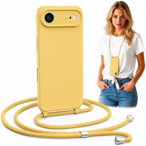 Crossbody Lanyard Strap Case for iPhone Air, Hands-Free Neck Cross Body, Adjustable Rope Removable, Drop Protection Shockproof Silicone Case 6.5 inch, 150 cm Strap, iPAir - Yellow