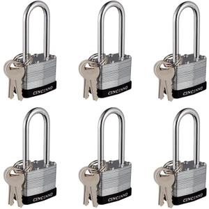 Laminated Steel Padlock with Key, 6 Pack Keyed Alike Padlocks with Long Shackle
