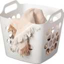 Flexible Plastic Laundry Basket - Square Storage Hamper with Side Handles for Easy Carrying - Versatile Organizer for Laundry, and Household Storage, 28 Litter White