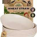 Grow Forward Premium Wheat Straw Pasta Bowls - 42oz Unbreakable Wide & Shallow Dinner Plate Bowls Set of 6 - Microwave Safe Reusable Plastic Pasta Bowls for Kids, Adults, Salad, Camping, RV - Sahara