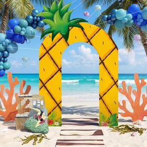 Preboun Cartoon Sponge Backdrop Birthday Party Decoration 61 x 98'' Hawaiian Cartoon Sponge Porch Sign Ocean Under The Sea Decor for Sponges Baby Shower Birthday Photo Background(Pineapple)