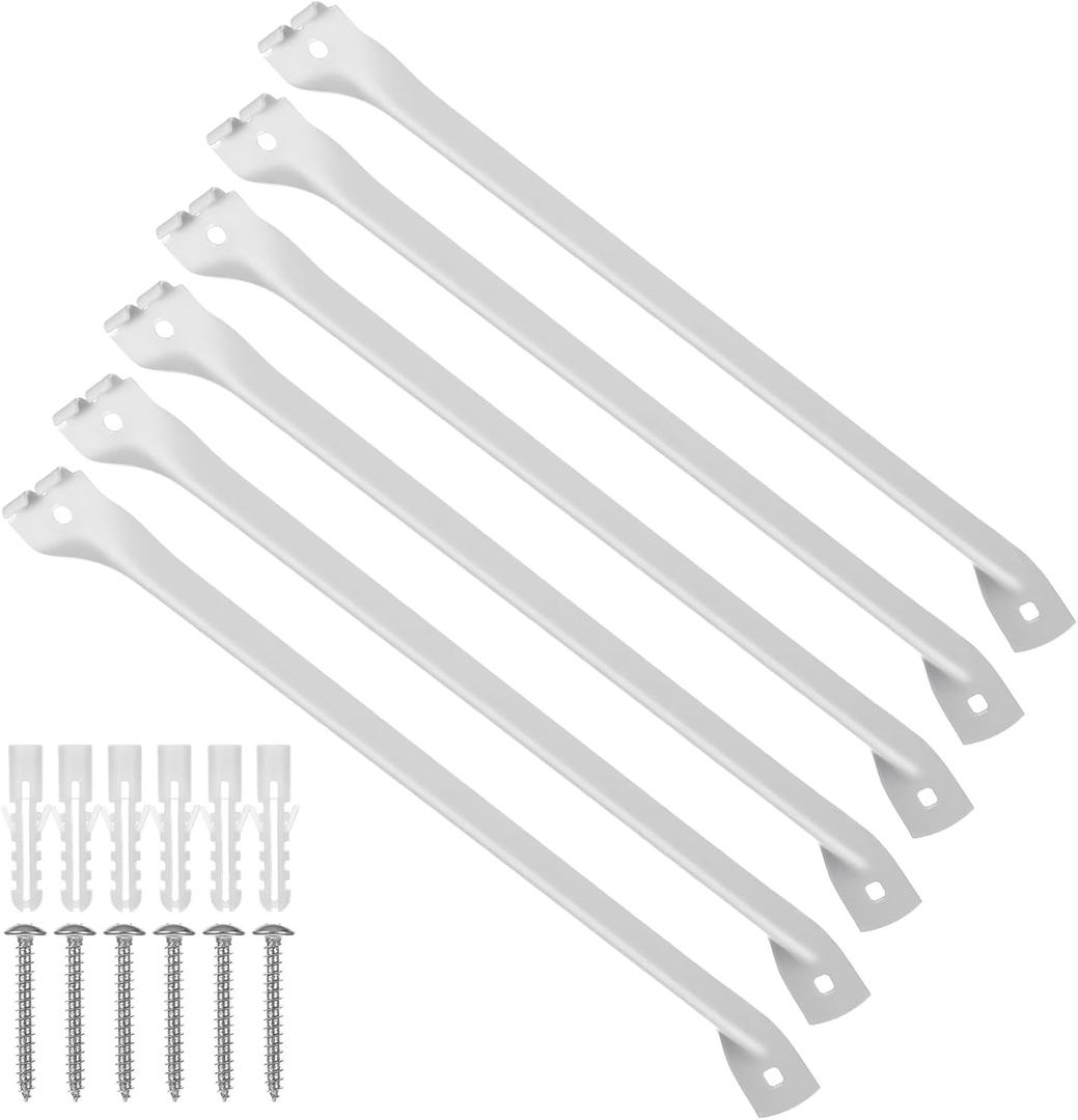 6 Pack Wire Shelf Brackets, Support Brackets for 12 Inch Shelving with Anchors and Screws, Closet Shelving Accessories for Wall Installation White