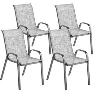 Outsunny Outdoor Dining Chairs Set of 4, Stackable Patio Dining Chairs, High Back Outdoor Patio Chairs with Breathable Mesh Seat, Metal Frame for Garden Lawn Backyard, Mixed Gray