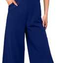 Womens Jumpsuit Dressy Casual Cap Sleeve Square Neck Wide Leg Long Pant Rompers With Pockets (Small, Royalblue)