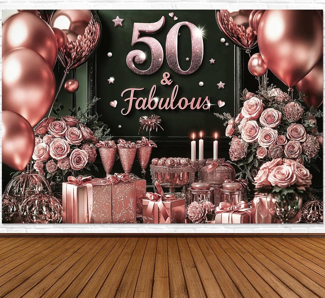 IndoTribe 50 and Fabulous Rose Gold Happy Birthday Banner 6x4ft 50th Birthday Decorations for Women Happy 50th Birthday Backdrop for Women 50 and Fabulous Birthday Decorations IndoTribe 50 and Fabulous Rose Gold Happy Birthday Banner 6x4ft 50th Birthday Decorations for Women Happy 50th Birthday Backdrop for Women 50 and Fabulous Birthday Decorations