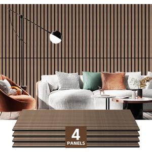 RITOLLO 4 Pack Wood Panels for Wall, 47.2"23.6" Wood Slat Acoustic Panels for Wall, Soundproof Panels, 3D Fluted Panels for Interior Wall Decor (Natural Walnut)