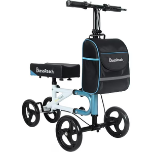 Blessreach Adjustable Blue Knee Walker Scooter with Basket, 300 lb Limit