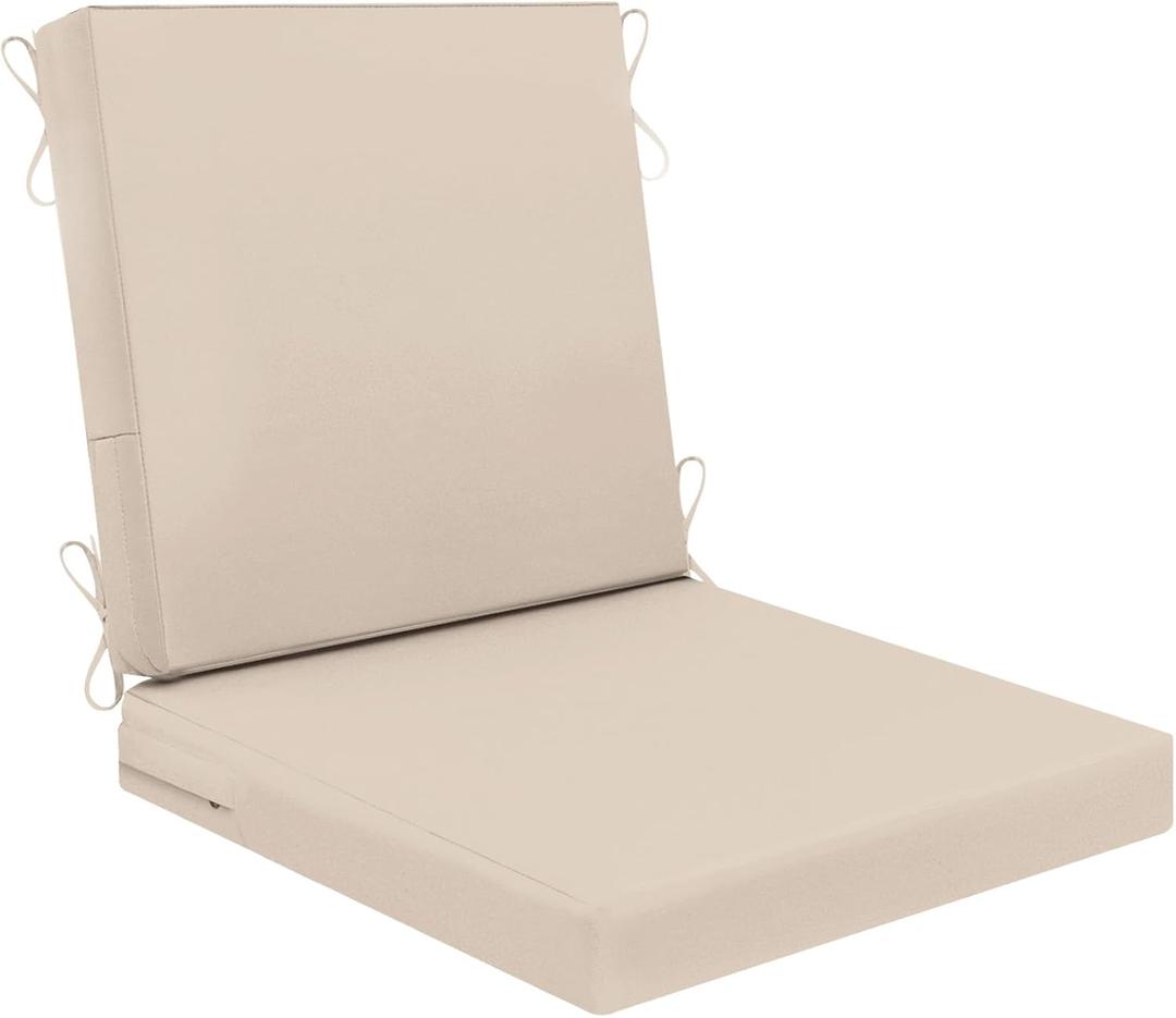 AAAAAcessories Outdoor Seat Cushions for Chairs, Waterproof, Fade-Resistant Patio Furniture Replacement Cushions, 20" x 20" x 3" + 20" x 20" x 3", Beige (20x20-20'' Mid Back-1 Count)