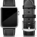 EDIMENS Leather Bands Compatible with Apple Watch 42mm 44mm, Genuine Leather Vintage Strap Classic Buckle Compatible with Apple iWatch Series 5/4/3/2/1, Sports&Edition Men & women, Classic Black